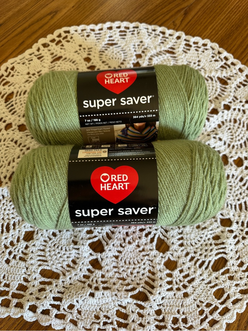 NWT 2 Skeins Frosty Green Red Heart Super Saver Yarn